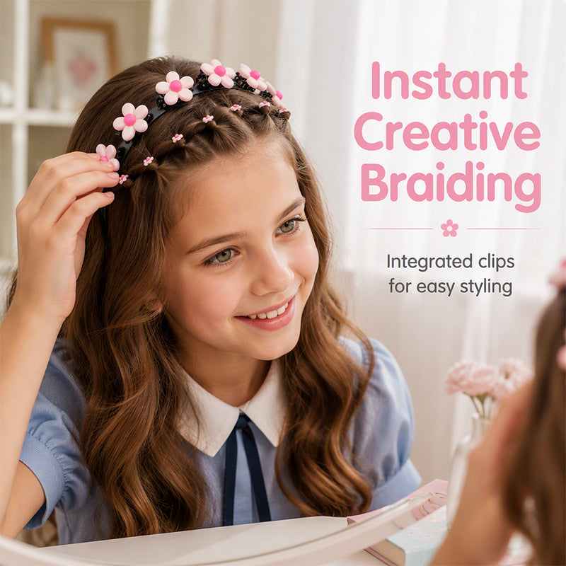 🌸 LAST DAY – Buy 2 Get 4 FREE一$5.83 EACH✨ Cartoon Braiding Headband — Integrated Mini Clips, Instant Braids for Girls
