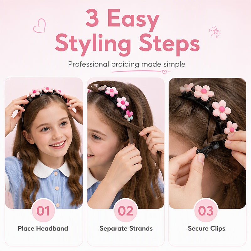 🌸 LAST DAY – Buy 2 Get 4 FREE一$5.83 EACH✨ Cartoon Braiding Headband — Integrated Mini Clips, Instant Braids for Girls