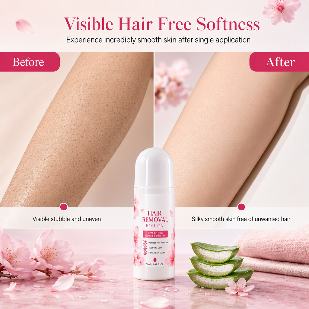 Before and after smooth-looking body hair removal result